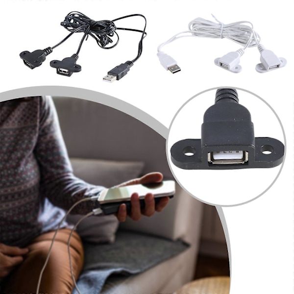 USB Y-splitterkabel hann til dobbel hunnforlengelse ladekabel for bærbar PC, telefon, nettbrett kun for lading, hvit White