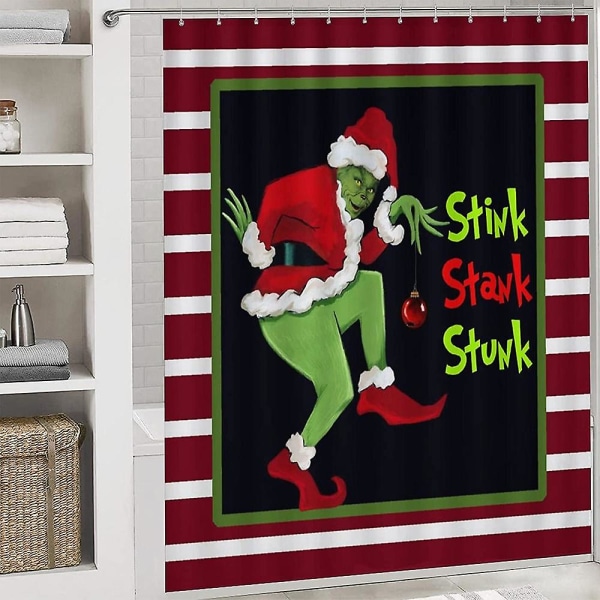 Home Decor 4stk/sett Christmas The Grinch Printed Dusjgardin Badeteppe Toalettlokk Deksel Gulvmattesett B