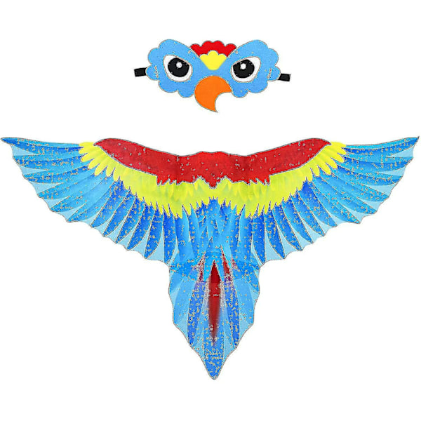 Fågeldräkt Papegojvingar för barn med fågelmask, Örn utklädningsvingar för flickor pojkar Halloween rollspel festfavörer Blue Parrot
