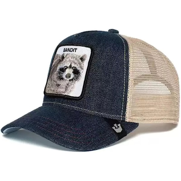Broderet Mesh Hat med Dyreprint - Snapback - Vaskebjørn Navy