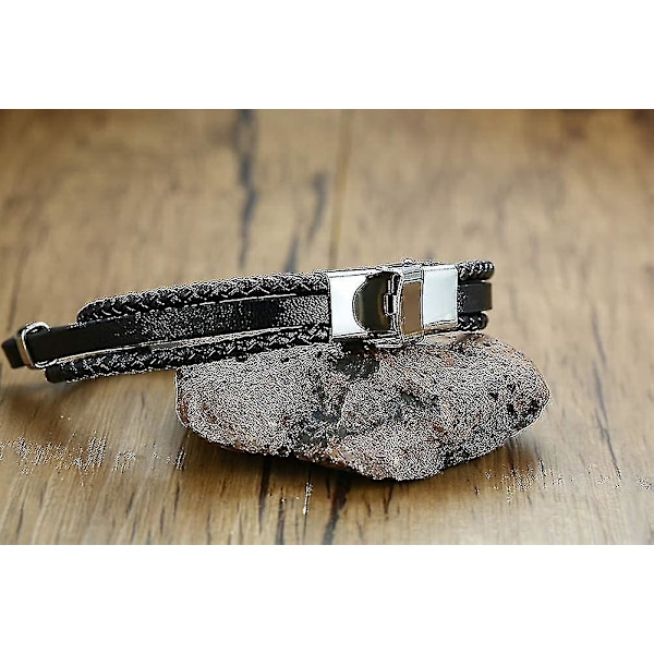 Unisex Armband i rostfritt stål och läder med gitarr, handvävd, flerlagers, herr musik