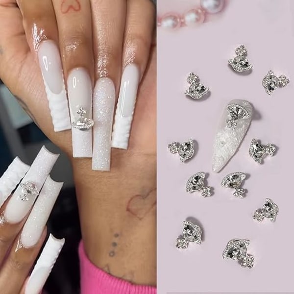 20 st Nageldekorationer Vita Rosa Planet Nageldekorationer 3D Glänsande Nageltillbehör med Strass Saturnusformade Nageltillbehör