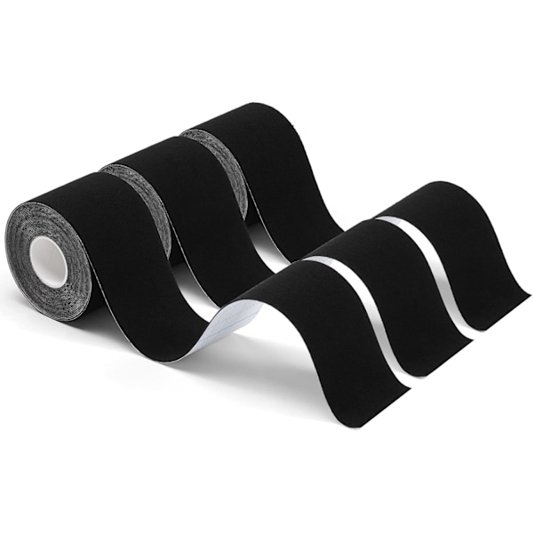 Muscle Sports Atletisk Tape, 5m x 5cm, Vandtæt Elastisk Atletisk Tape til Sport, 3 Ruller (1 x Sort, 1 x Sort, 1 x Sort)