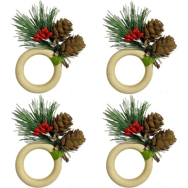 Juleservietringe sæt med 4, e servietringe til bryllup, valentinsdag, banket, fødselsdag, Thanksgiving borddekoration (juletræ og fyrrekogle) Christmas Tree & Pinecone