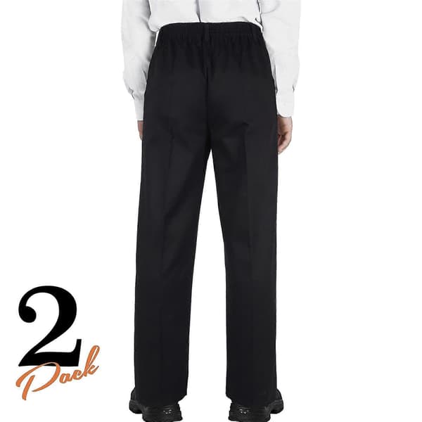 Børnebukser til drenge, ensfarvede, skoleuniform, pull-up, almindelig pasform, elastiske bukser Jet Black 2 Pack 7-8 Years