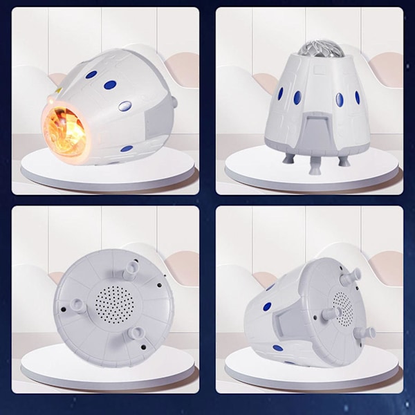 Nattlamper i romkapsel, 8 lysmoduser, dekorasjon, musikk, USB, Bluetooth, lysende stjerneprojektor