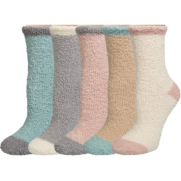 Fuzzy Sokker For Dame, Varm Myk Fluffy Vinter tøffelsokker Koselige julesokker til damer, 5 par