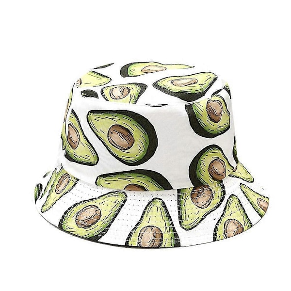 Unisex Vändbar Bucket Hat med Avokadotryck Solhatt För Män Kvinnor A White