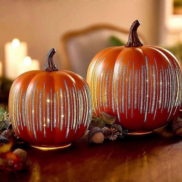 Twinkle LED Lys Græskar, Timer Belyste Glitrende Stjernenat Glas Græskar, Magiske Efterårs Halloween Lamper til Udendørs Dekoration, Stjernenat Glas orange S