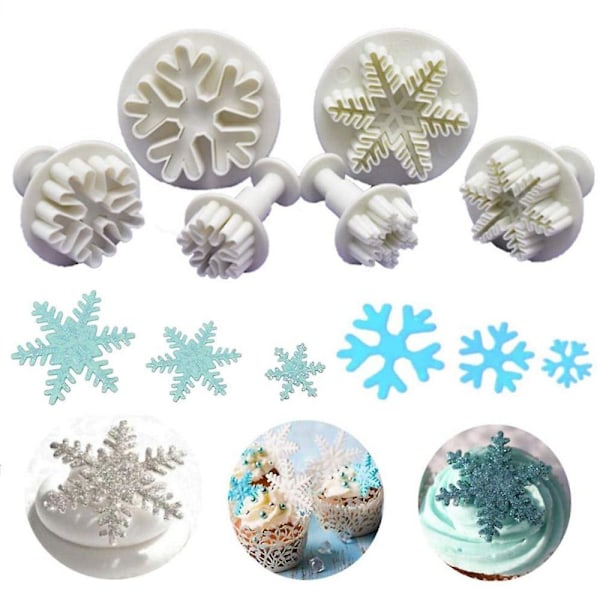 6 st Fondant Kakform Snöflingor Kakform Utkastare Stämpel Tårtdekoration Set