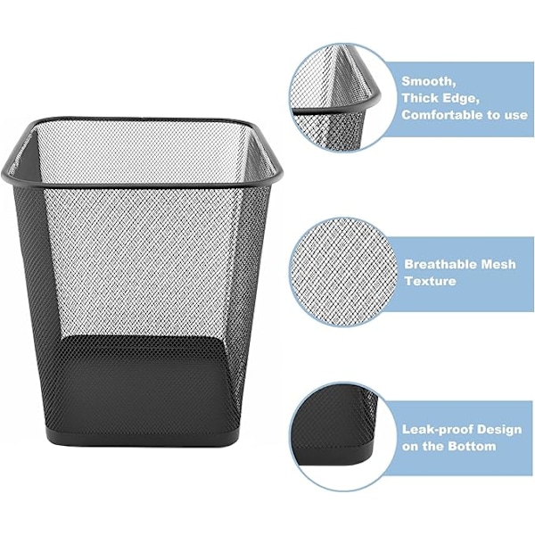 Skrivebordsaffaldsspand 18L - Mesh Metal Gitter Papirkurv, Kontor, Soveværelse Affaldsspand, Metal Affaldsspand - Sort