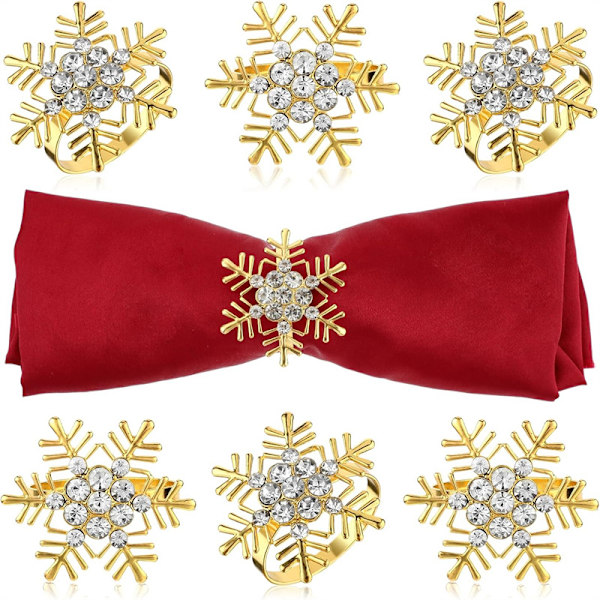 6 st julservettringar med strass och snöflinga Gold