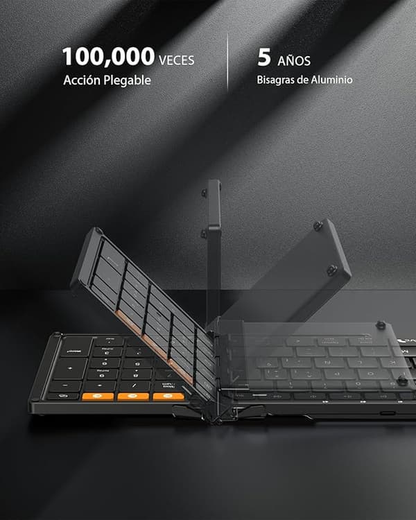 Foldbart trådløst tastatur med numerisk tastatur, fuld størrelse, egnet til Android, Windows, iOS, iPhone, iPad, mobiltelefoner og tablets - Sort
