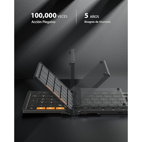 Taitettava langaton näppäimistö numeronäppäimistöllä, täysikokoinen, sopii Android-, Windows-, iOS-, iPhone-, iPad-, matkapuhelimille ja tableteille - Musta
