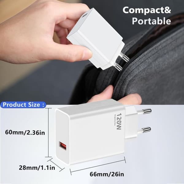 120W USB hurtiglader – 1m USB-C-kabel – Opptil 6A strøm – Kompatibel med Xiaomi 14T Pro, Redmi Note 13 Pro+ - DA 6 A PER