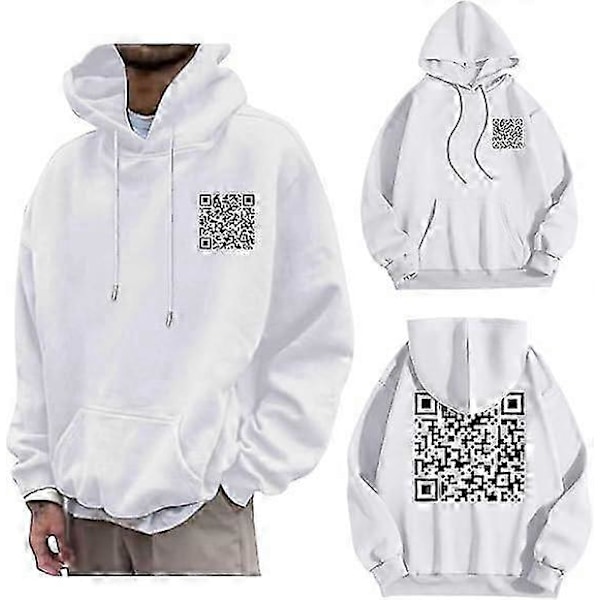 F**k You QR Kode Hættetrøje Sjov QR Scan Kode Joke Hættetrøje Unisex, Unisex Oversize Hættetrøje Sweatshirt Skjorter Toppe S-5XL L White