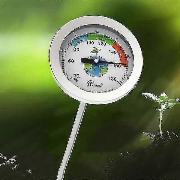 Kompost Termometer - Rustfrit Stål Dial Termometer Til Hjem & Have Kompostering - 54mm Diameter C & F Dial, 500mm Temperatur Sonde Kompost Accelerator