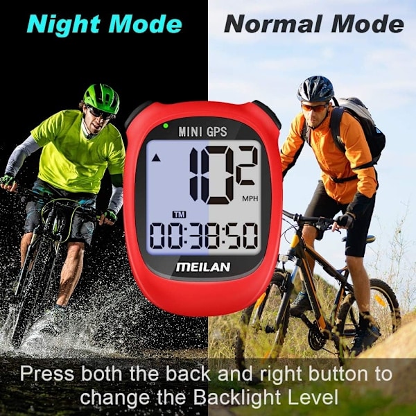 M3 Mini GPS Cykelcomputer, Trådløs Cykelkilometertæller og Speedometer IPX5 Vandtæt Cykelcomputer med LCD-display, Rød