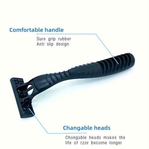Hållbart manuellt rakhyvelset med 6 blad - 1 ergonomiskt handtag, 6 refillblad, hårtrimning › ansiktsrakning, säkerhetsskydd ingår