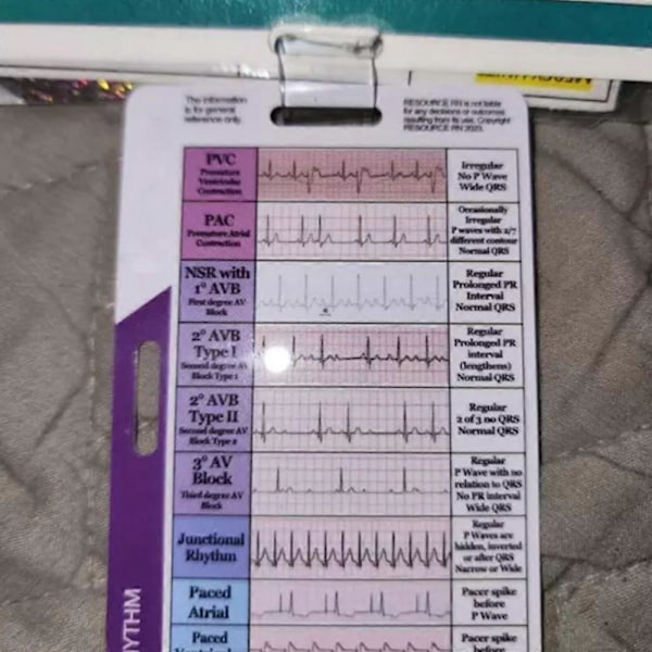 EKG/EKG Rytme Lommekort, Dobbeltsidig EKG Hjerte Badge Kort Lab Value