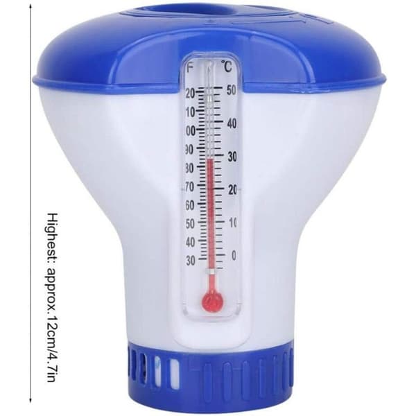 Flydende pooldispenser, poolklordispenser med termometer, automatisk klordispenser til alle pools, spabade, boblebade