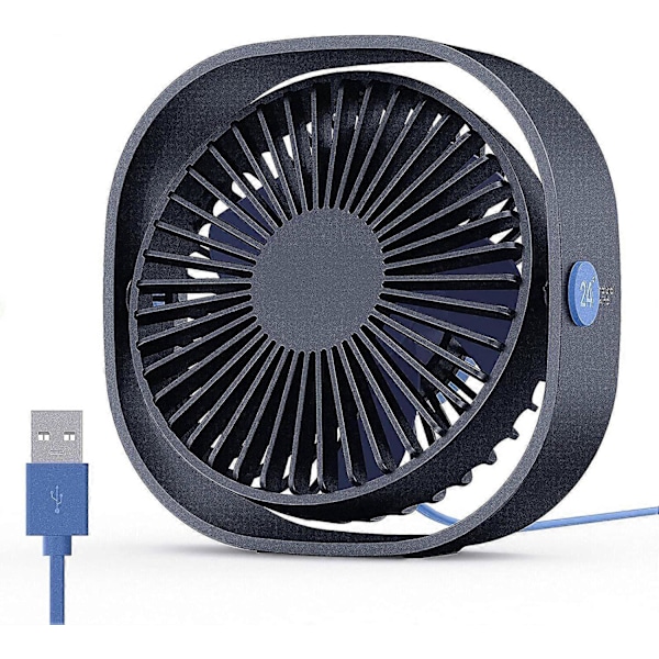 Heytea USB Bordventilator, 3 Hastigheder Bærbar Skrivebordsventilator, 360° Roterbar Personlig Miniventilator med USB-stik, 4,8 tommer Lille Køleventilator til Hjemmekontor Bil