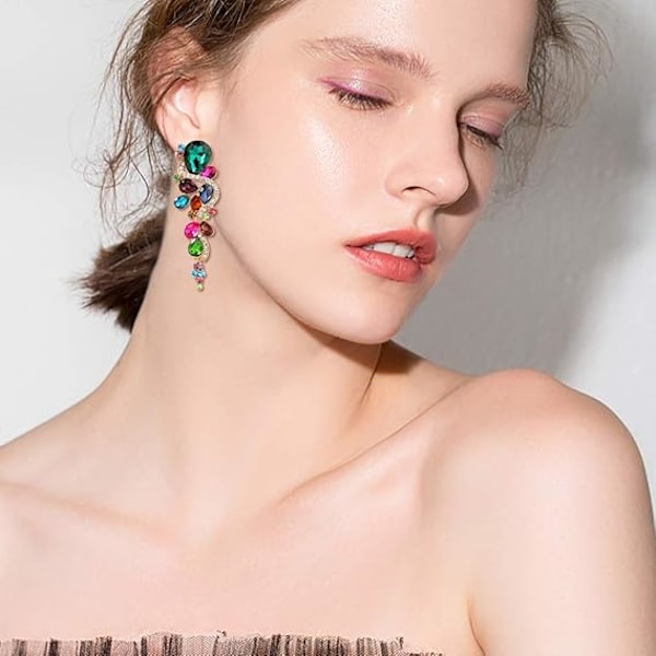 Dame Boho Bryllup Brude Multi Teardrop Krystal Lysekrone Lange Dråbe Øreringe