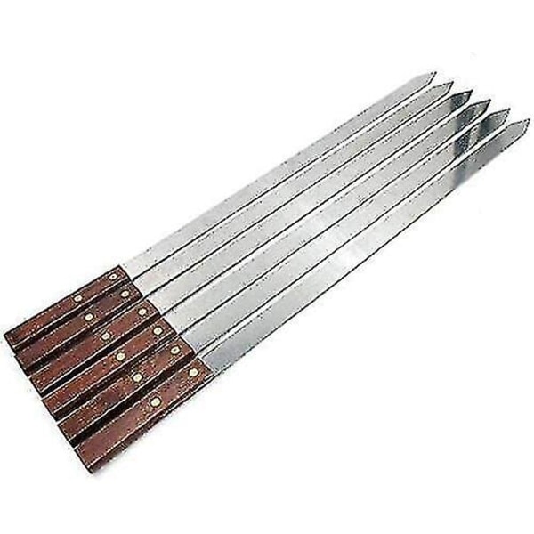 50 cm lange grillspyd, grillspyd i tre med håndtak, sett med 8 grillspyd, flate gjenbrukbare metallspyd for grillfest