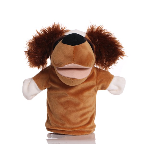 Plush handdocka, tecknad djurhanddocka, docka med rörlig mun, förskoleförälder-barn interaktionsguide