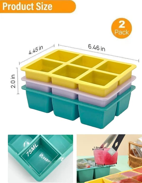 Silikon Isbitsformar, 2-pack Stora Isbitsformar, med Lock, Doftfria, Stapelbara, Tål Diskmaskin, Inkluderar Cocktail och Babysnacks, Grön