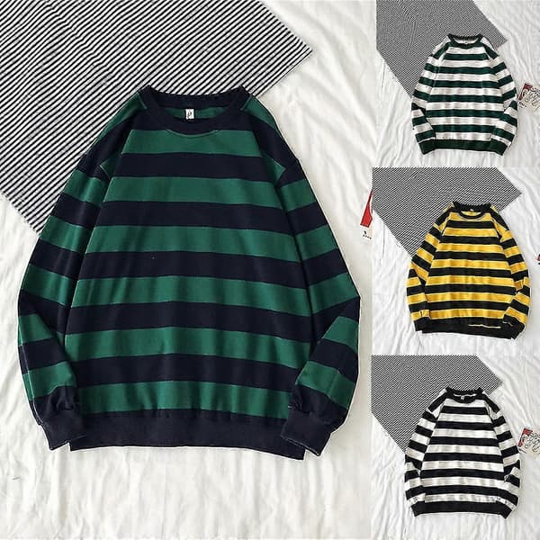 Stribet Trykt Sweater Dame Mode Rund Hals Løs Casual Strik Pullover Sweater Blue m