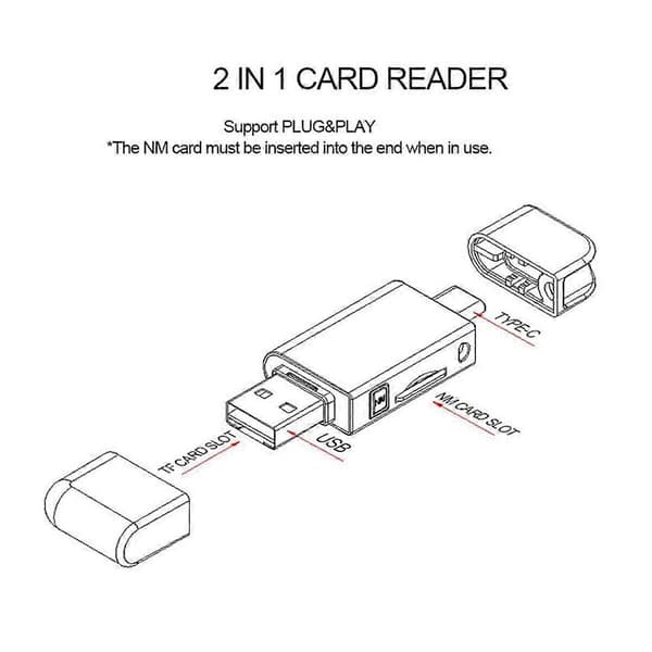 Nano-minnekort og TF SD-kort til USB C & USB 2.0-kortleseradapter