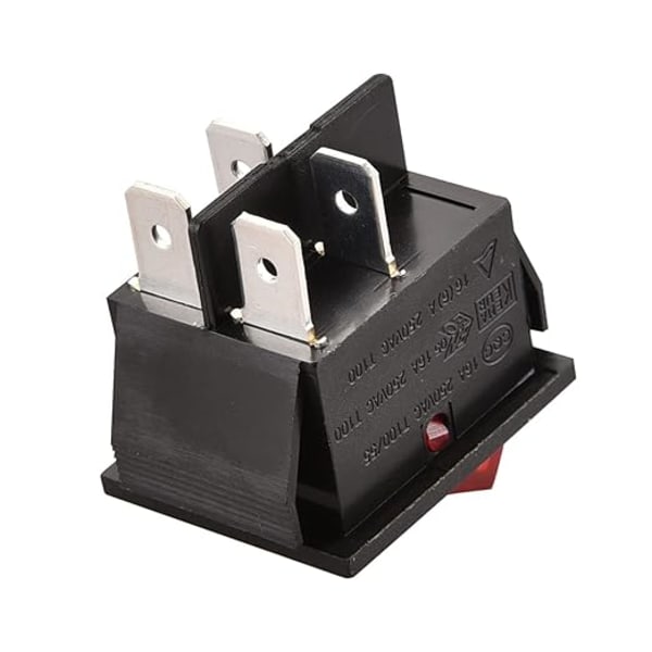 Vippebryter, PÅ/AV, DPST, 4 Terminaler, Rødt Lys, 16A, 250V, AC (2)