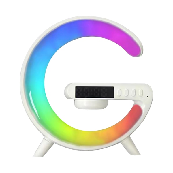 Mini Atmosfære Lampe med Trådløs Oplader, Bluetooth Højttaler, Solopgang Vækkeur & Natlampe - Smart Lampe & Lydmaskine til Soveværelse