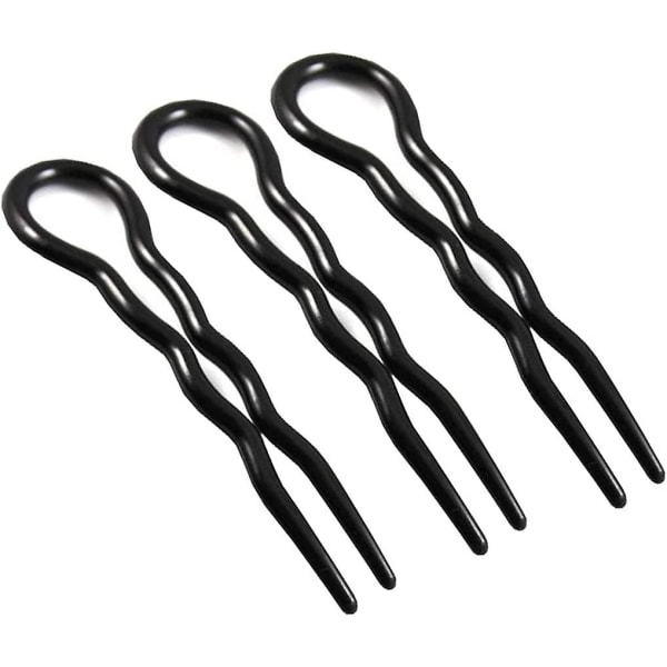 3pcs Black Long 3.34inch Plastic U Shaped Hair Insert Fork Plug Clips Hair Braid Twist Styler