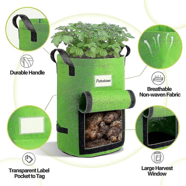 Huncv-suntee 4-pack 10-gallon Potatisodlingsväskor, Växtväskor Planteringsväskor Andningsbara Vävda Väskor för Odling av Potatis, Trädgårdsgryn