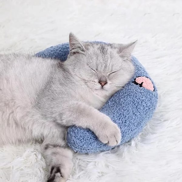 Kuddar för Innekatter Fluffig Katt Lugnande Kudde Söta Kaninkuddar för Husdjurssömn (Blå)