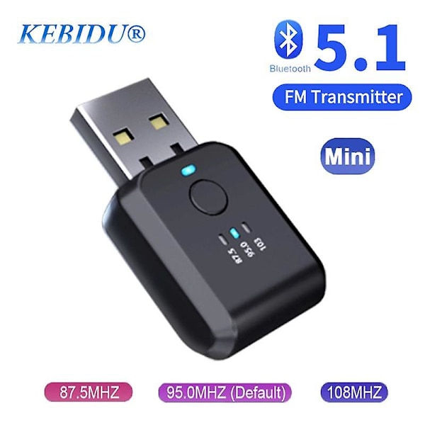 Mini-auto Bluetooth 5.1 FM01 -lähetin ja vastaanotin, langaton äänensovitin auton FM-radiolle, handsfree-puhelut, USB-virta, autopaketti