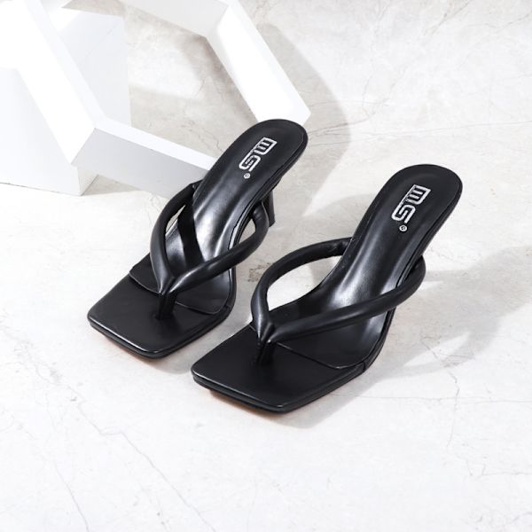 Stiletto-kantaiset ulkoilmakäyttöön tarkoitetut naisten sandaalit, yksivärinen, suuri koko, avoin varvas Black 42