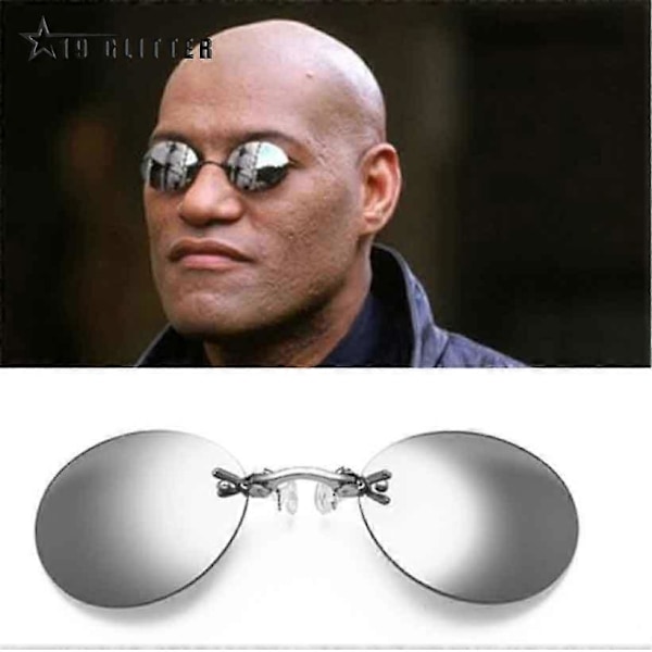 Clip-on næsebriller runde rammeløse Matrix Morpheus solbriller mini rammeløse vintage herrebriller UV400 Black