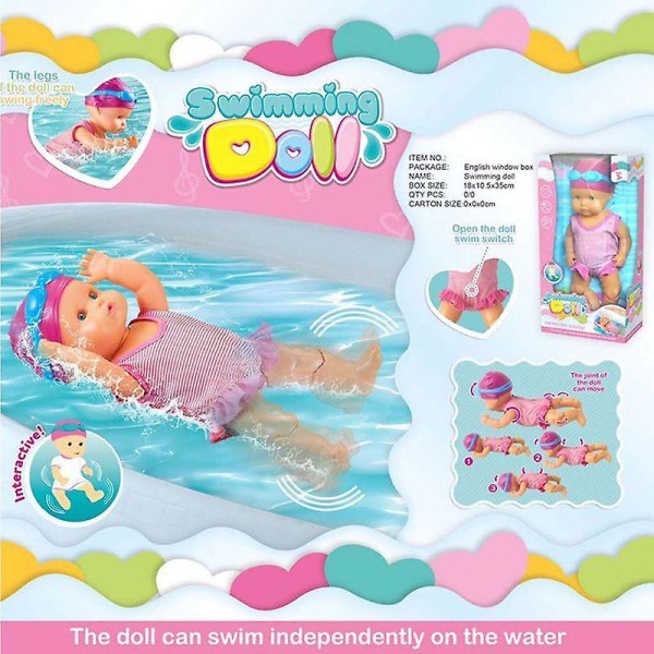 Baby simdocka sommar vattentäta elektriska dockor barn strand simbassäng vattenleksak
