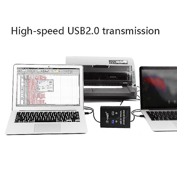 USB-skrivardelningsenhet, 2 in 1 ut skrivardelningsenhet, 2-portars manuell KVM-switchsplitter