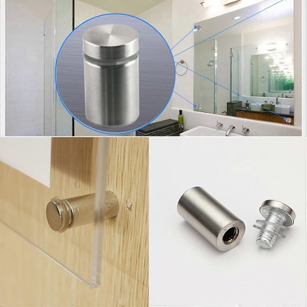Sølvfarvede Reklamesøm i Rustfrit Stål Skrue 8 Stk 19X25 mm Glasbeslag Bolt Skiltebeslag Holder Skiltefastgørelsesklemme Hul Akrylplade Stan