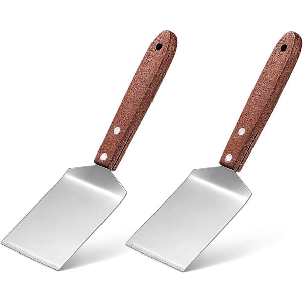 2 Stycken Liten Brownie Kakspatel Metall Rostfritt Stålspatel med Trähandtag Kraftig Spatel för Kök Matlagning Kock Bakning Skrapa Vändare