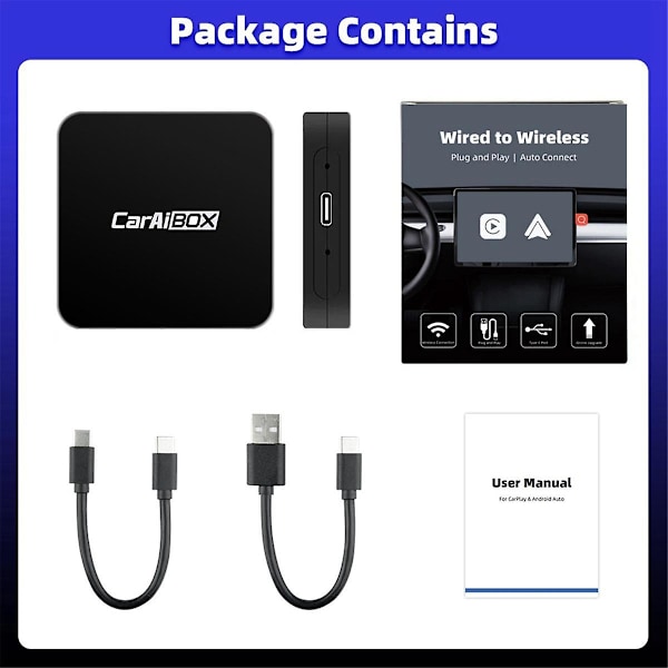 Bil AI BOX 2-I-1 Trådløs Android Auto Carplay Adapter Smart Bil AI Boks Bil Kablet CarPlay til Trådløs