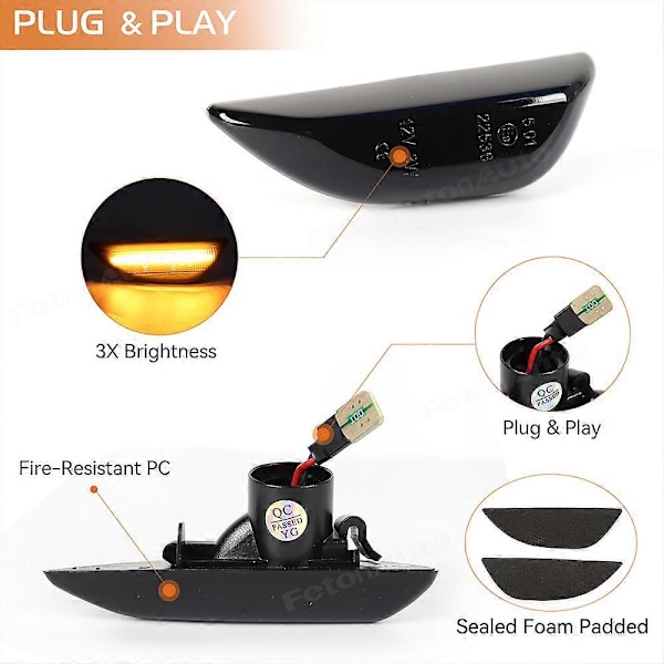 2 stk. LED Dynamisk Blinklys Position Sidemarkeringslys Parkeringsindikator Til Opel Mokka X Chevrolet Trax Buick Encore Dynamic Black