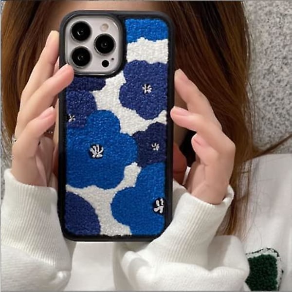 liangnv Klein Blå Broderede Blomster Cover Kompatibelt med iPhone 13 / iPhone 13 Pro/iPhone 13 Pro Max, Udsøgt Design Telefon Cover til Drenge & Piger (B