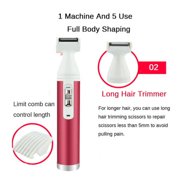 JF 5 in 1 -monitoiminen naisten sähköinen karvanpoistoaine, sähköinen karvanpoistosarja, miniparranajokone, parranajokone