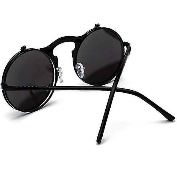 Miesten Naisten Retro Käännettävät Pyöreät Steampunk-aurinkolasit Suojalasit Pyöreät Aurinkolasit Vintage-silmälasit Black Frame Black Lenses