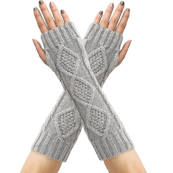 Stickade fingerlösa vantar enfärgade handskar med tumhål Virkade vantar [gratis frakt] Light gray